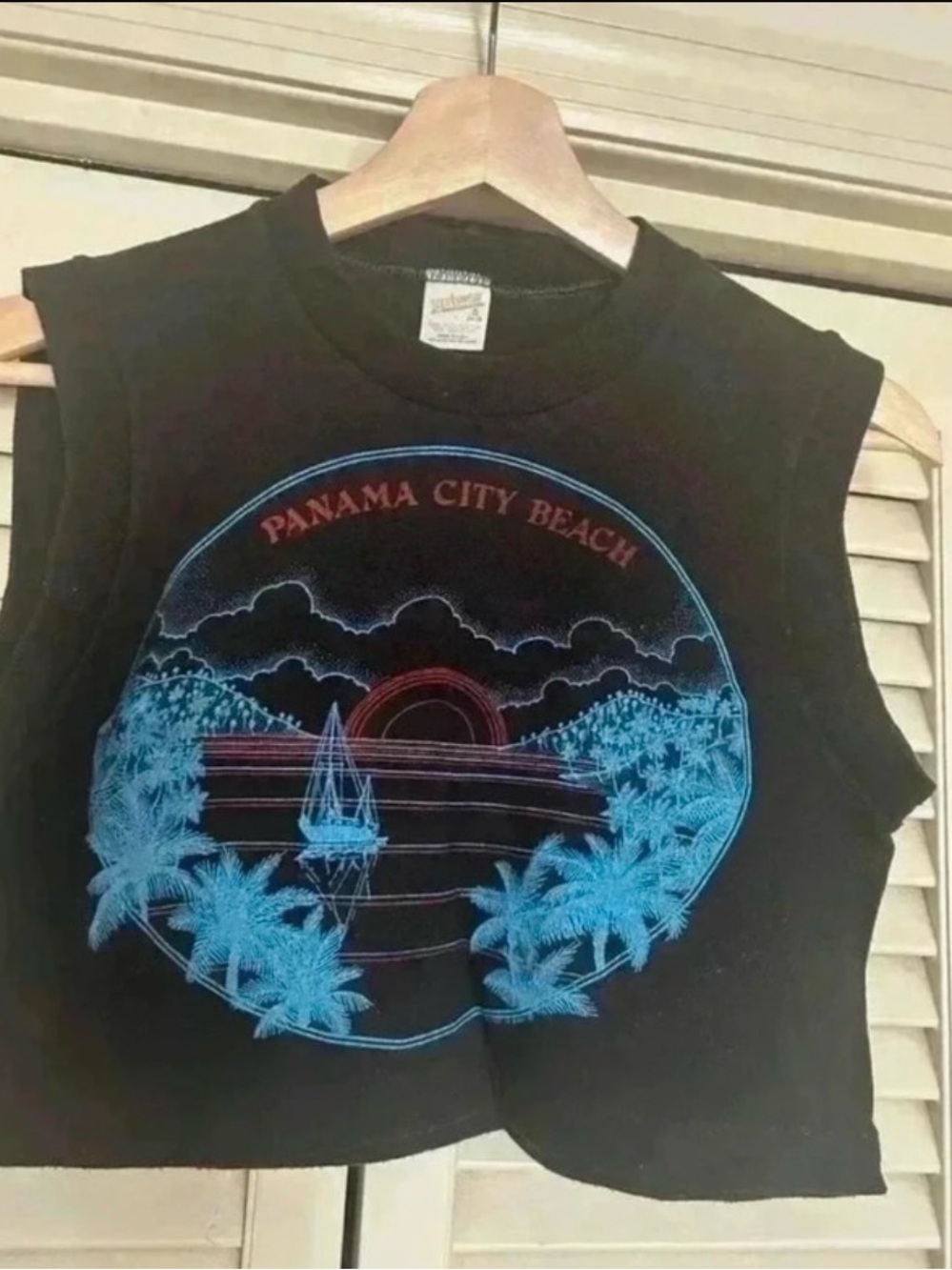 Panama City Beach Black Cropped Tank Top Size Small Beachy Summer Y2K